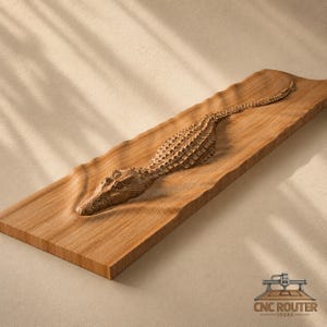 Crocodile River Board Relief – 3D Wood Carving STL File for CNC Router