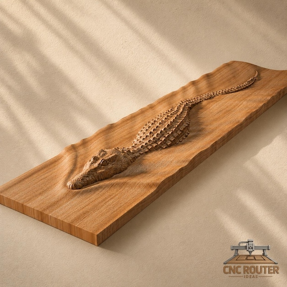 Crocodile River Board Relief – 3D Wood Carving STL File for CNC Router