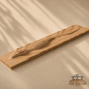 Rilievo in legno "Crocodile River" - File STL per intaglio 3D su legno per fresatrice CNC immagine 3