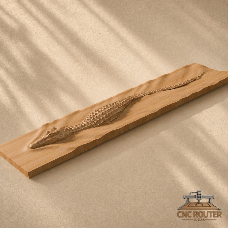 Rilievo in legno "Crocodile River" - File STL per intaglio 3D su legno per fresatrice CNC immagine 3