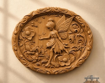 Garden Fairy Floral Relief – 3D Wood Carving STL File for CNC Router