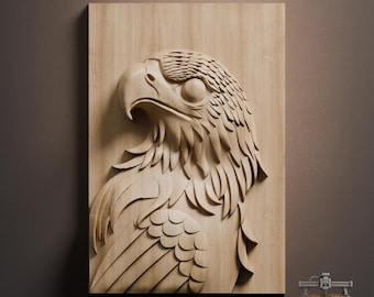 Majestuoso relieve de cabeza de águila: archivo STL de tallado en madera 3D para fresadora CNC