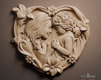 Mother and Daughter Relief – 3D Wood Carving STL File for CNC Router (Digital Download)