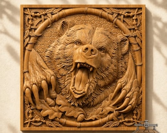 Grizzly Bear Relief – 3D Wood Carving STL File for CNC Router (Digital Download)