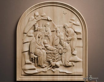 Nativity Manger Scene Relief – 3D Wood Carving STL File for CNC Router