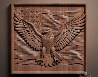 American Flag Bald Eagle Relief – 3D Wood Carving STL File for CNC Router