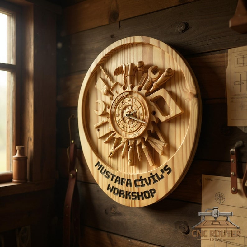 Carpenter Clock Relief – 3D Wood Carving STL File for CNC Router (Digital Download) image 5