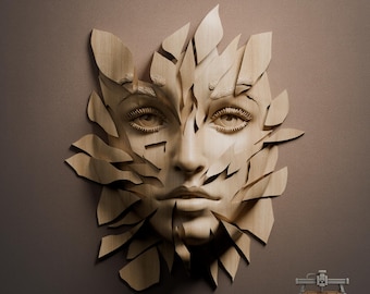 Abstract Face Fragment Relief – 3D Wood Carving STL File for CNC Router (Digital Download)