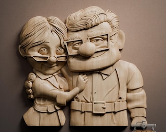 Happy Couple Relief – 3D Wood Carving STL File for CNC Router (Digital Download)