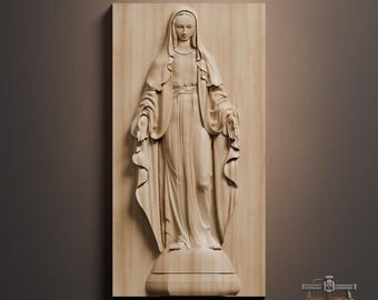 Virgin Mary Statue Relief – 3D Wood Carving STL File for CNC Router