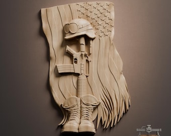 Fallen Soldier Memorial Relief – 3D Wood Carving STL File for CNC Router (Digital Download)