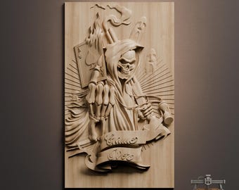Grim Reaper Playing Card Relief – 3D Wood Carving STL File for CNC Router