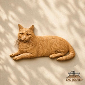 Relaxing Cat Portrait Relief – 3D Wood Carving STL File for CNC Router