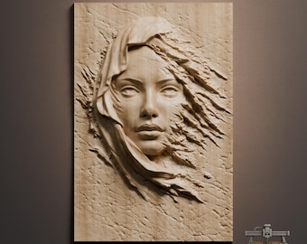Cracked Stone Woman Face Relief – 3D Wood Carving STL File for CNC Router