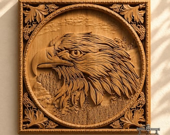 Eagle Head Relief – 3D Wood Carving STL File for CNC Router (Digital Download)
