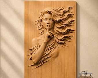 Silent Muse Woman Portrait Relief – 3D Wood Carving STL File for CNC Router