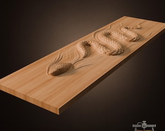 Snake Wave Board Relief – 3D Wood Carving STL File for CNC Router