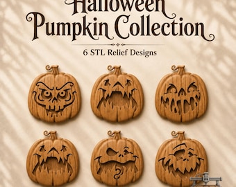 Halloween Pumpkin Faces Relief – 3D Wood Carving STL File for CNC Router