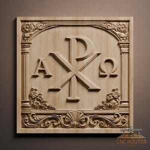 Relieve Alpha Omega Chi-Rho – Archivo STL de tallado en madera 3D para fresadora CNC