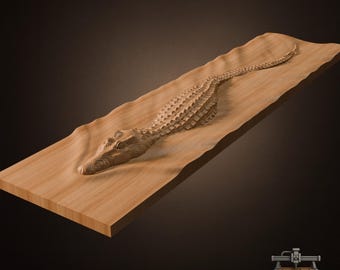 Crocodile River Board Relief – 3D Wood Carving STL File for CNC Router