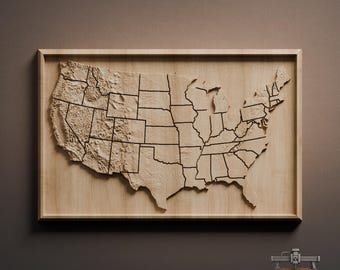 Relief de la carte des États-Unis - Fichier STL de sculpture sur bois 3D pour routeur CNC