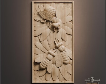 Bee and Flower Relief – 3D Wood Carving STL File for CNC Router (Digital Download)