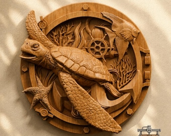 Sea Turtle Relief – 3D Wood Carving STL File for CNC Router (Digital Download)