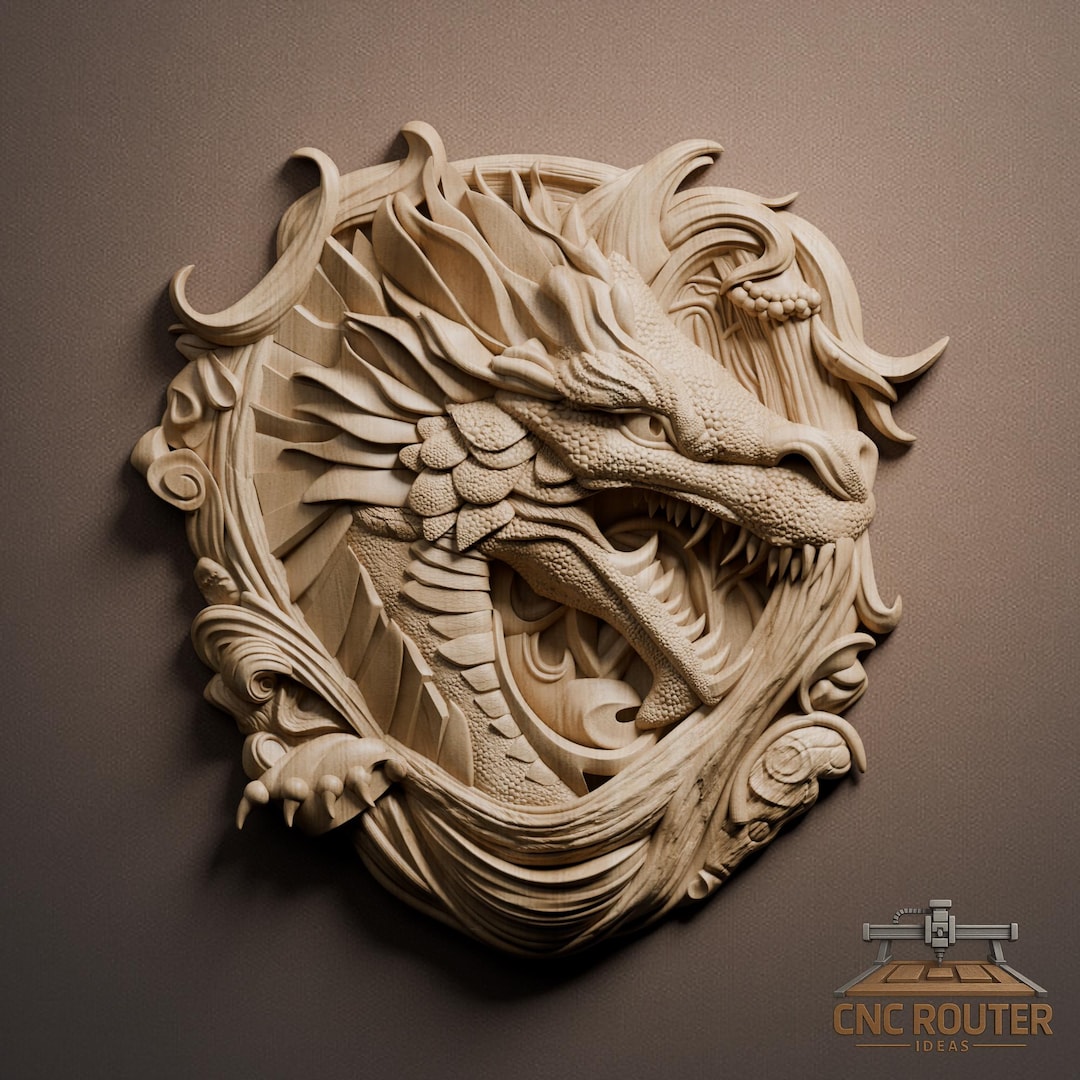 Dragon Head Fantasy Relief – 3D Wood Carving STL File for CNC Router ...