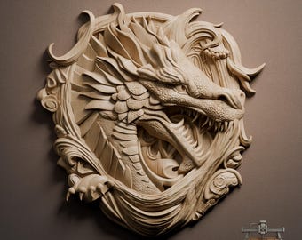Dragon Head Fantasy Relief – 3D Wood Carving STL File for CNC Router (Digital Download)