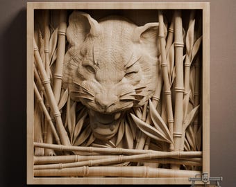 Rilievo di tigre in bambù – File STL per intaglio del legno 3D per router CNC