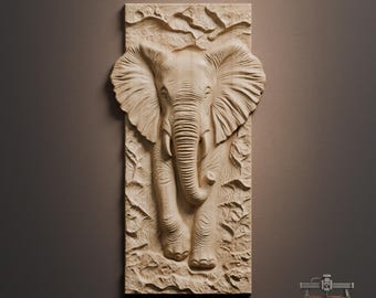 Elephant Relief – 3D Wood Carving STL File for CNC Router