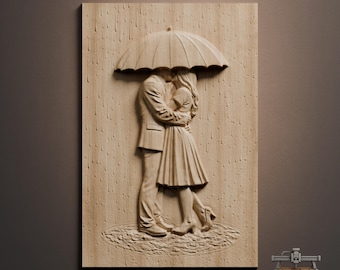 Kissing Couple Under Umbrella Relief – 3D Wood Carving STL File for CNC Router