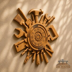 Carpenter Clock Relief – 3D Wood Carving STL File for CNC Router (Digital Download) image 3