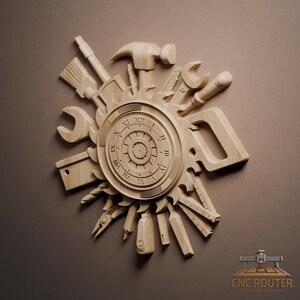 Carpenter Clock Relief – 3D Wood Carving STL File for CNC Router (Digital Download) image 2