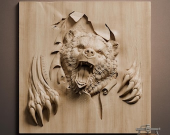 Roaring Bear Relief – 3D Wood Carving STL File for CNC Router (Digital Download)