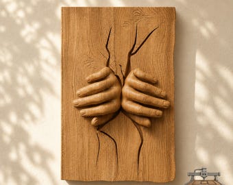 Hands Breaking Wall Relief – 3D Wood Carving STL File for CNC Router (Digital Download)