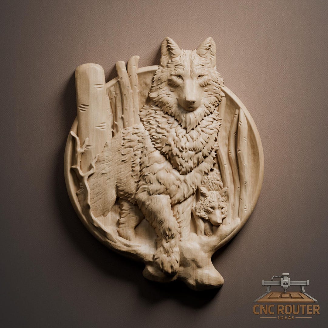 Wolf and Pup Relief – 3D Wood Carving STL File for CNC Router (digital ...