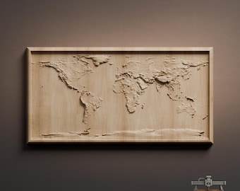 Topographic World Map Relief – 3D Wood Carving STL File for CNC Router