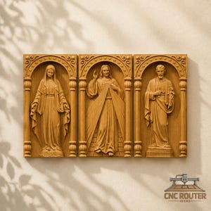 Jesus Mary Joseph Triptych Relief – 3D Wood Carving STL File for CNC Router
