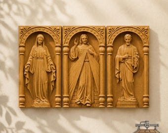 Jesus Mary Joseph Triptych Relief – 3D Wood Carving STL File for CNC Router