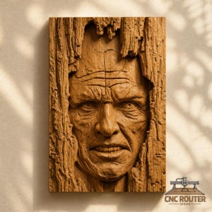 Haunted Tree Spirit Face Relief – 3D Wood Carving STL File for CNC Router