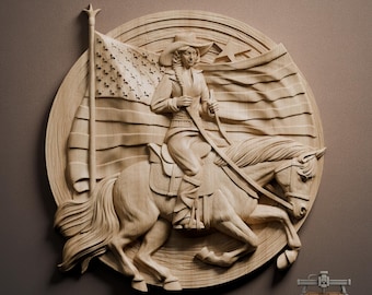 Cowgirl Flagge Reiter Relief - 3D Holz Schnitzerei STL Datei für CNC Fräser