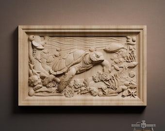 Sea Turtle Underwater Relief – 3D Wood Carving STL File for CNC Router