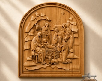 Nativity Manger Scene Relief – 3D Wood Carving STL File for CNC Router