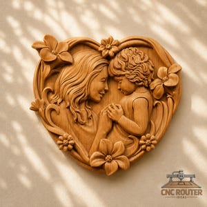 Moeder en dochter reliëf – 3D houtsnijwerk STL-bestand voor CNC-router (digitale download)