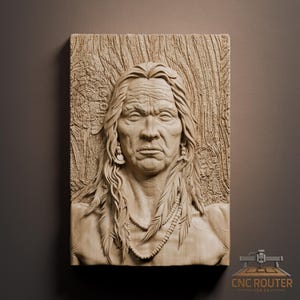 Rilievo di un anziano nativo americano – File STL per intaglio del legno 3D per router CNC (download digitale)