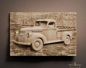 Klassiek reliëf voor pick-up: 3D-houtsnijwerk STL-bestand voor CNC-router