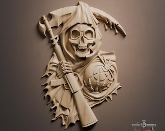 Grim Reaper Outlaw Relief – 3D Wood Carving STL File for CNC Router