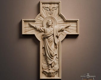 Auferstandener Christus Kreuz Relief - 3D Holzschnitzerei STL Datei für CNC Fräser