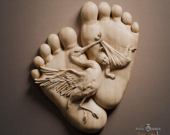 Stork and Baby Feet – 3D Wood Carving STL File for CNC Router